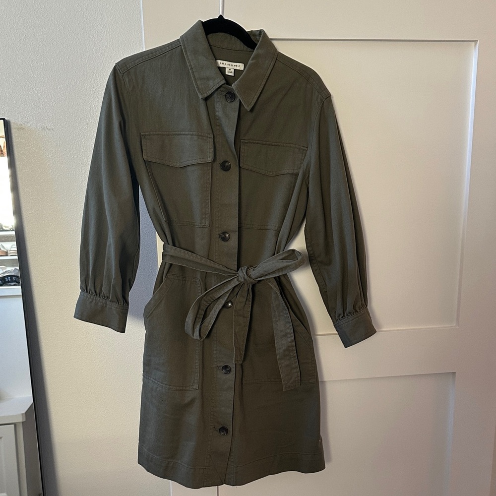 Long Sleeve Olive Green Shirt Dress